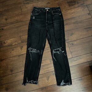 Zara Black Distressed Straight Leg Jeans